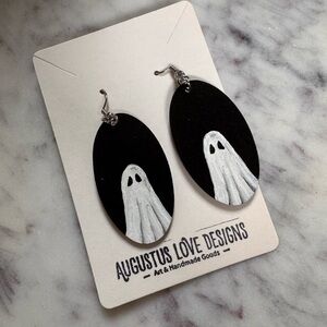 Augustus Love Designs Ghost Oval Drop Earrings - Black & White